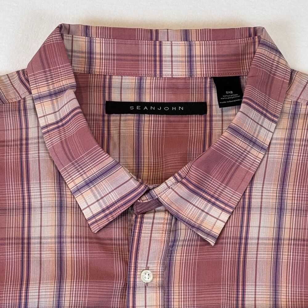 Sean John Casual Short Sleeve Button Down Shirt  Plaid Multicolor Big Tall  6XB